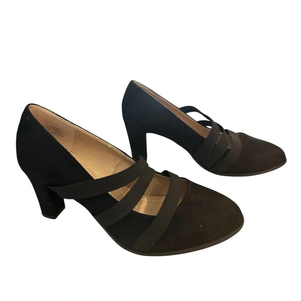 Journee Collection Black Suede Multi-Strap Mary Jane Heels Women’s Size 9 - Picture 2 of 9